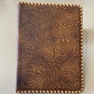 Genuine Handmade Tooled Leather Legal Pad Portfolio Embossed Saddle Brown